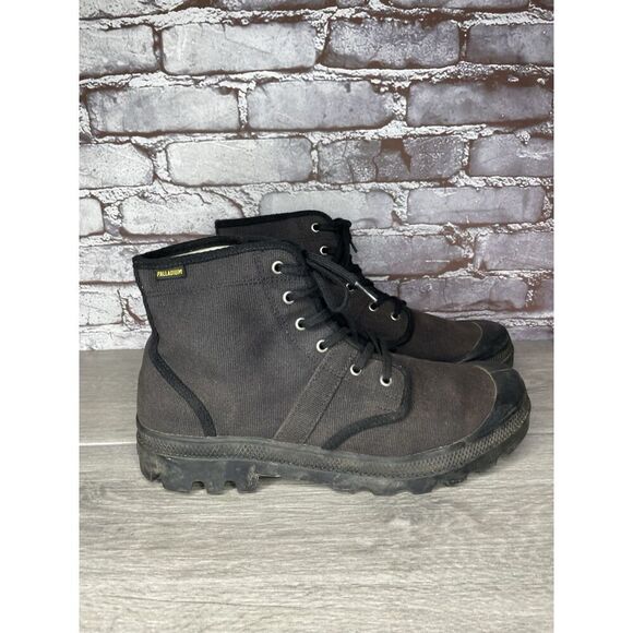 Palladium Black Canvas Fabric Turn Down Lace Up Combat Boots Men Sz 12M US/46EU main image 16